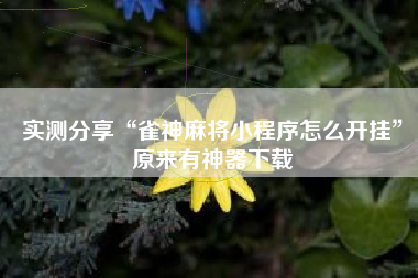 实测分享“雀神麻将小程序怎么开挂”原来有神器下载